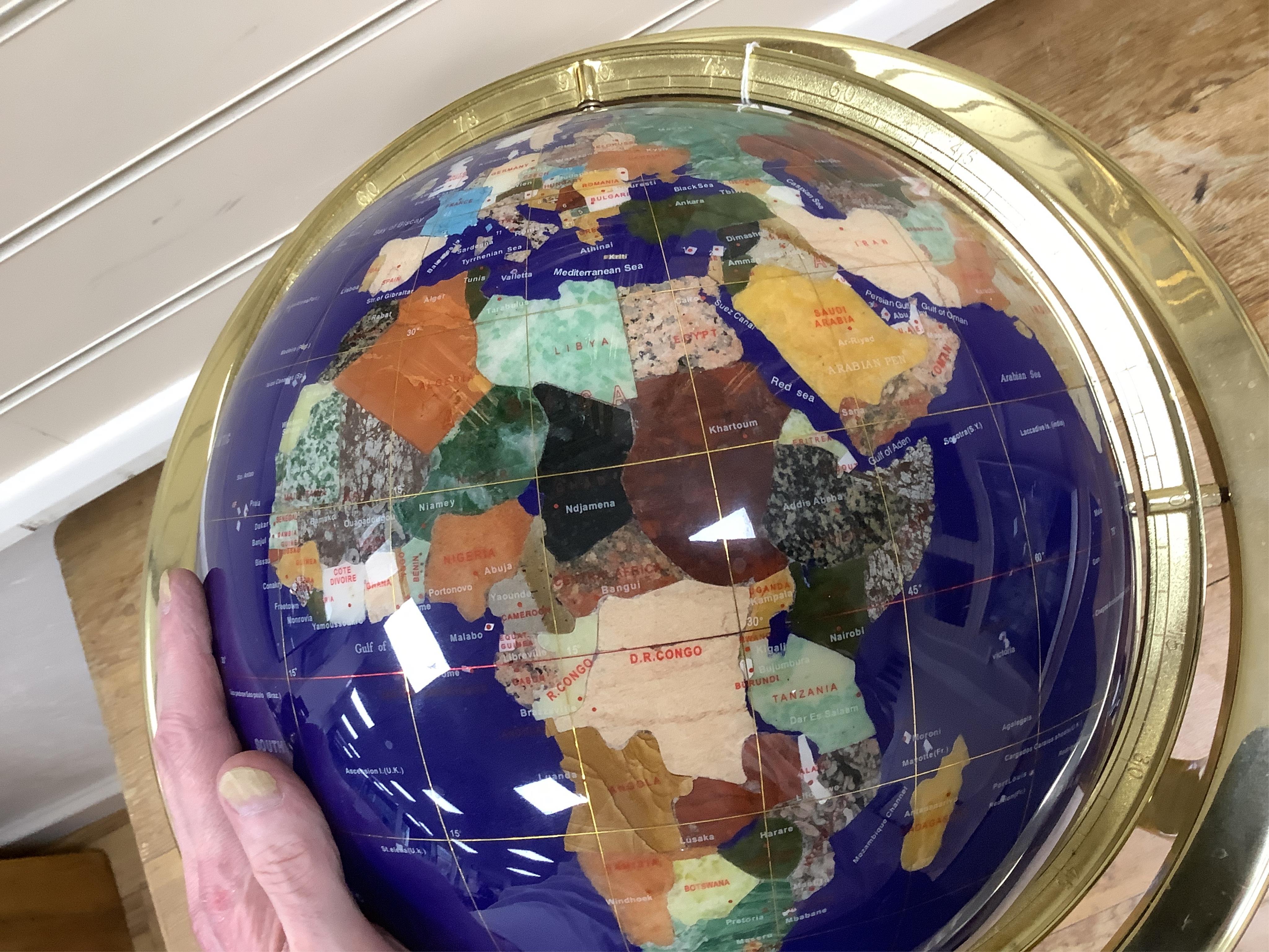 A modern hardstone veneered terrestrial globe